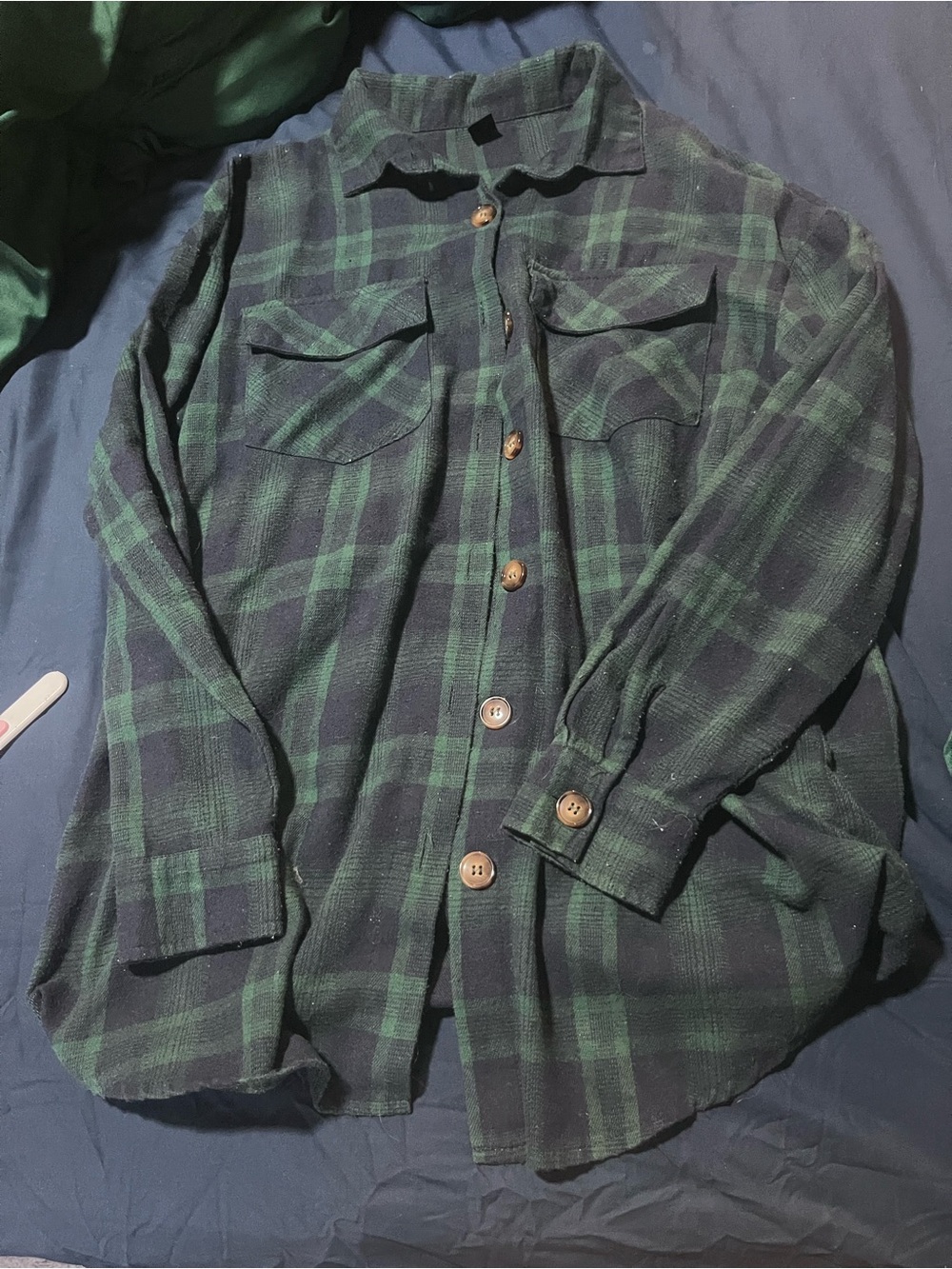 🕸️ (10 for $10) Black & Green Plaid Lightweight Shirt Jacket